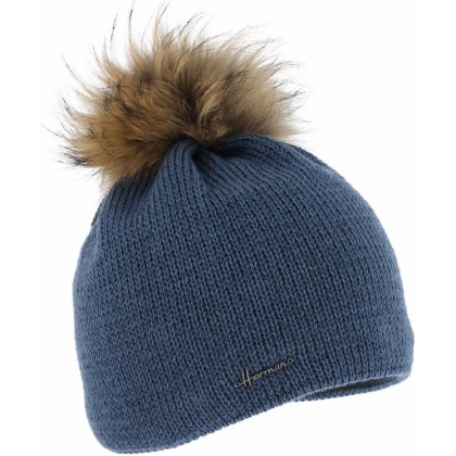 Lurex beanie with real fur pompom