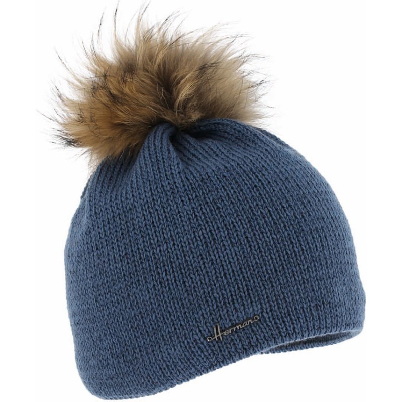 Lurex beanie with real fur pompom