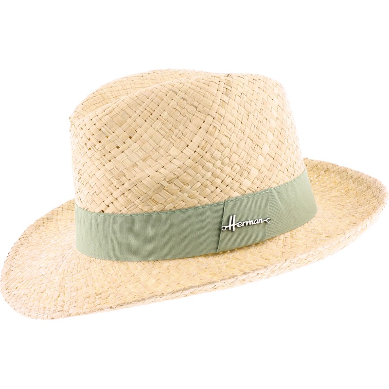 chapeau en raphia ruban vert clair