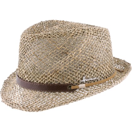 Chapeau petit bord relevé en paille seagrass ajourée unie avec large c