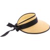 Straw visor with ribbon and plain bound edge.