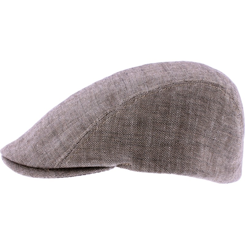 Flat cap in herringbone patterned fabric.