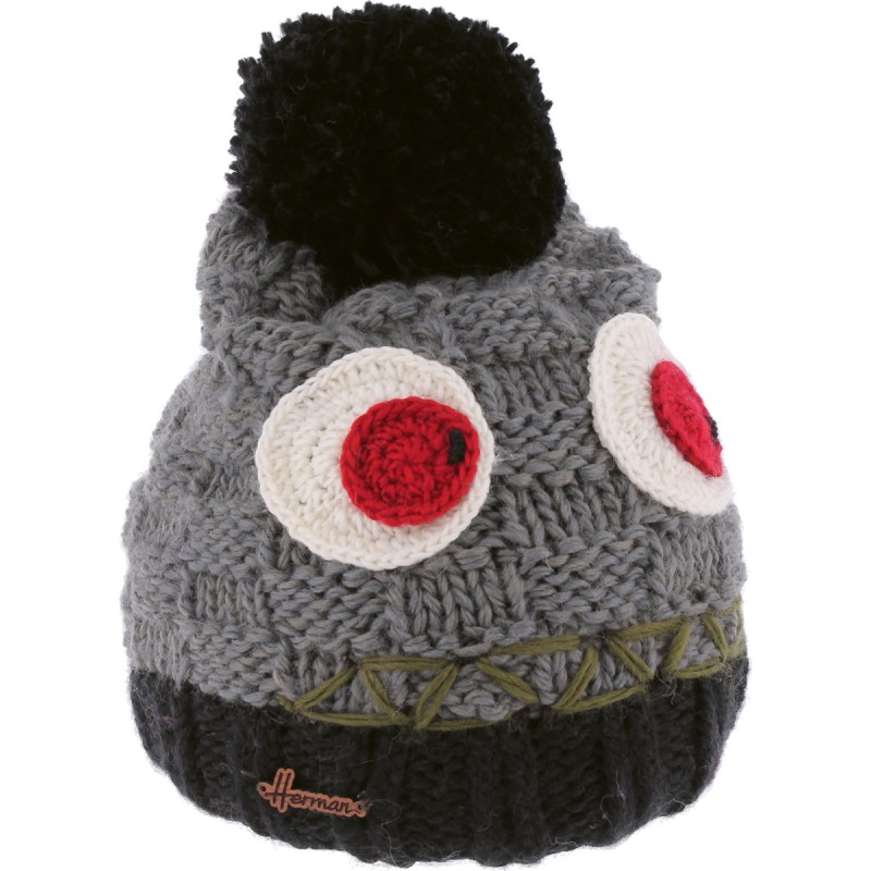 Bonnet enfant bicolore tête de monstre avec pompon doublé plush