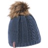 Plain color children hat with a natural faux fur pompom lined in ultra