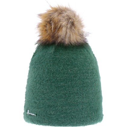 Very soft plain nylon hat with faux fur pompom