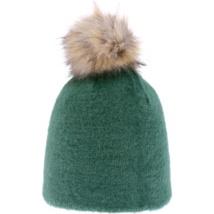 Very soft plain nylon hat with faux fur pompom