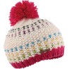 Bonnet multicolore  en maille tricoté main avec pompon doublé micro pl