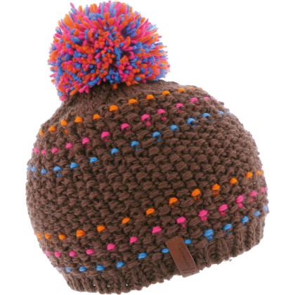 BONNET ROND MULTICOLORE RAYE AVEC POMPON FIL DOUBLE PLUSH