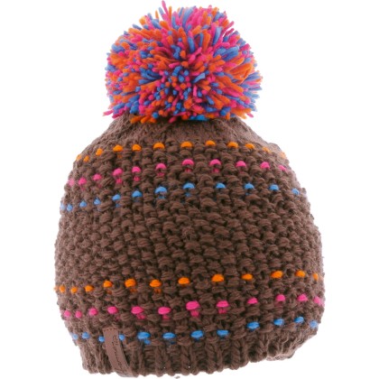 BONNET ROND MULTICOLORE RAYE AVEC POMPON FIL DOUBLE PLUSH