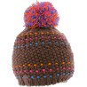 BONNET ROND MULTICOLORE RAYE AVEC POMPON FIL DOUBLE PLUSH