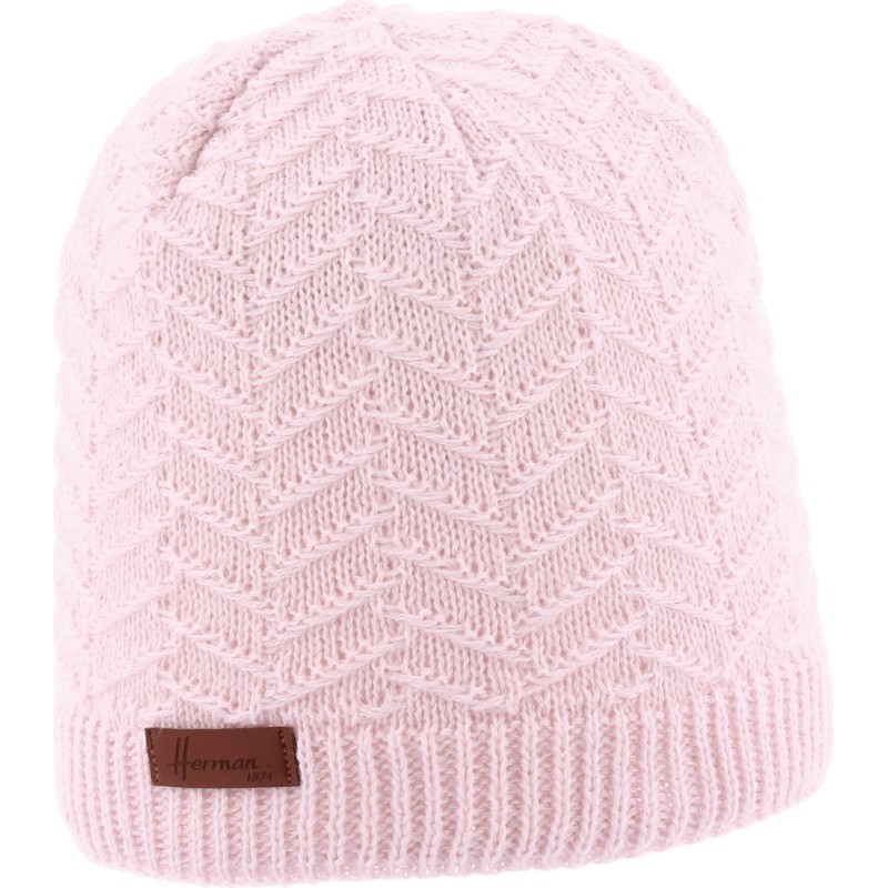 bonnet femme hiver en maille rose