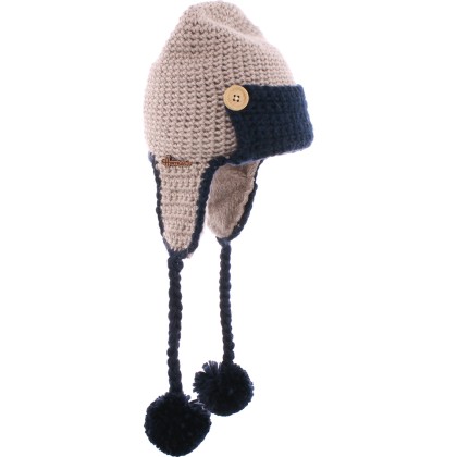 BONNET PERUVIEN BICOLORE AVEC POMPON FIL DOUBLE PLUSH