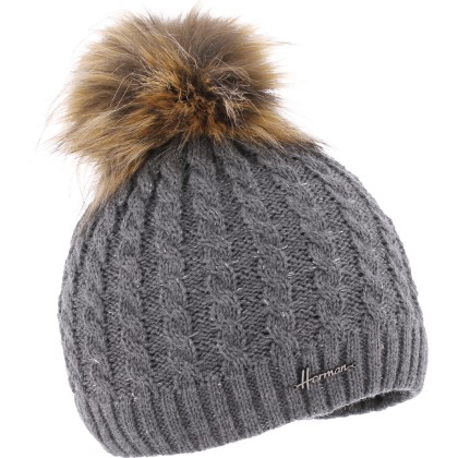 Beanie with fake fur pompom