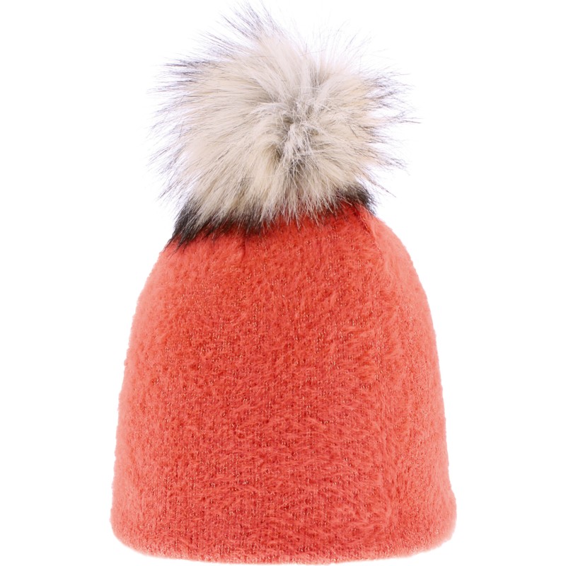 Very soft plain nylon hat with faux fur pompom