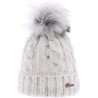 Heathered women's twisted beanie with faux fur pompom