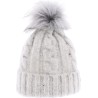 Heathered women's twisted beanie with faux fur pompom