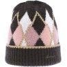 Diamond pattern beanie with lurex and cuffs