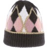 Diamond pattern beanie with lurex and cuffs