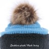 Women's plain hat with faux fur pompom lined plush