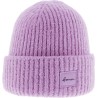 Plain chunky knit adult beanie with badge and cuff