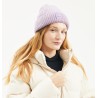 Plain chunky knit adult beanie with badge and cuff