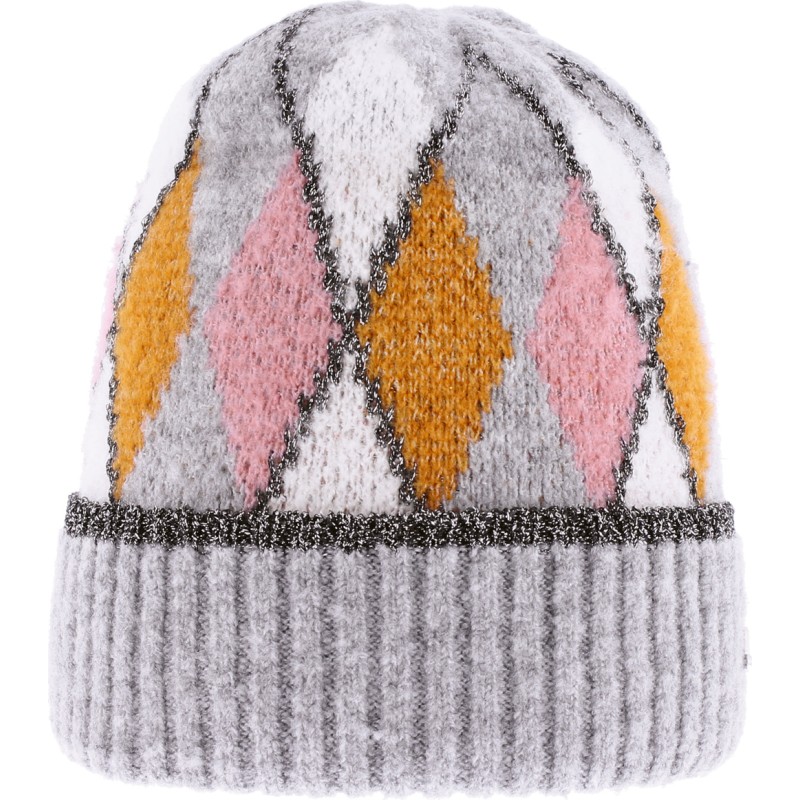 Diamond pattern beanie with lurex and cuffs