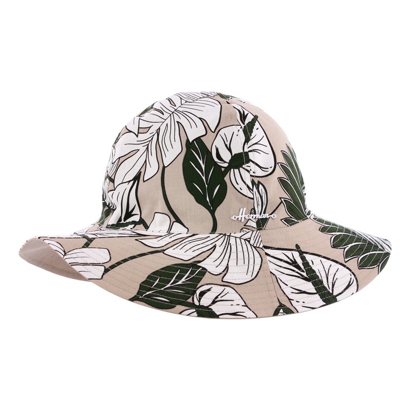 Printed hat.  Vegetal printed pattern. Big sun protection close to UPF