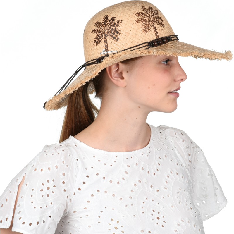 chapeau femme avec impressions cocotier palmiers