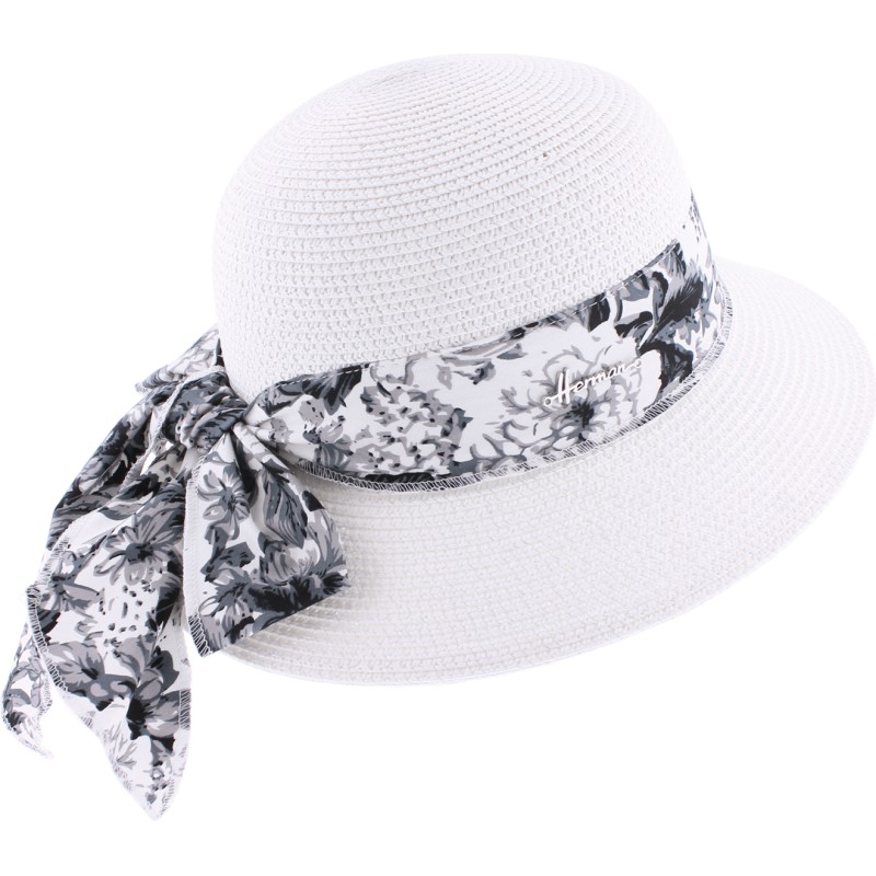 chapeau femme été avec foulard fleuri