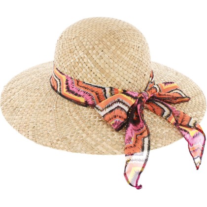 chapeau de paille femme boheme foulard hippie