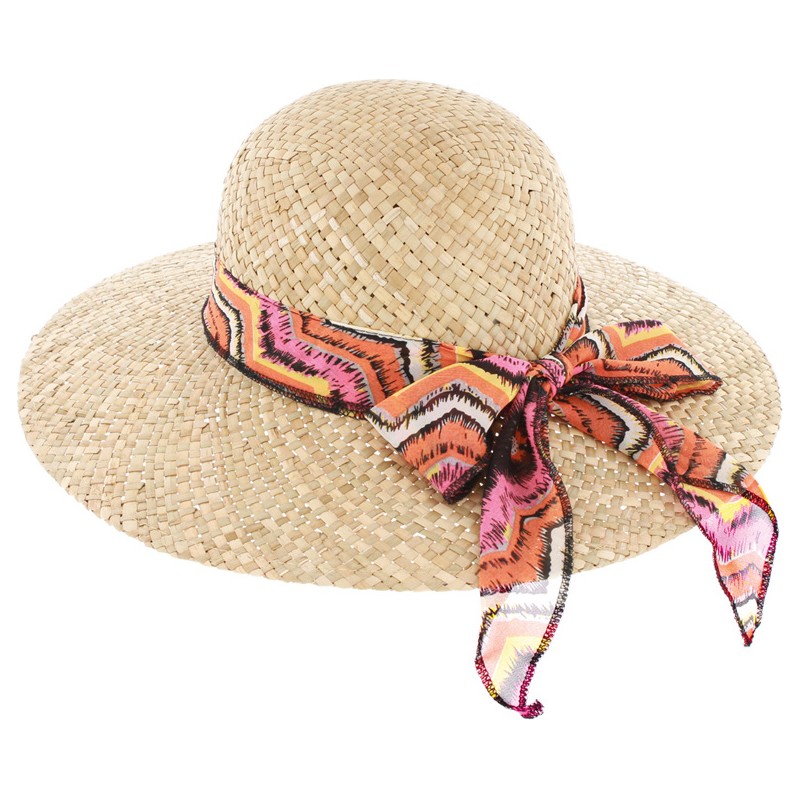 chapeau de paille femme boheme foulard hippie